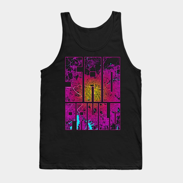 Sao Paulo, Brazil City Map Typography - Neon Tank Top by deMAP Studio